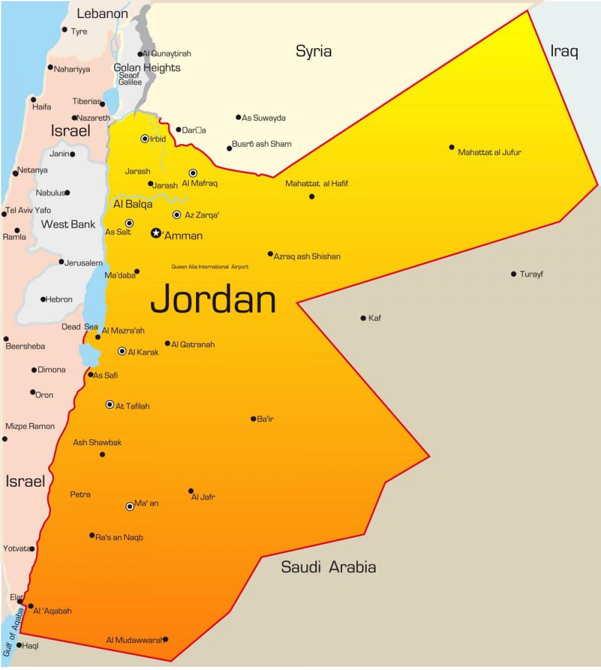 mappa di Giordania, medio oriente