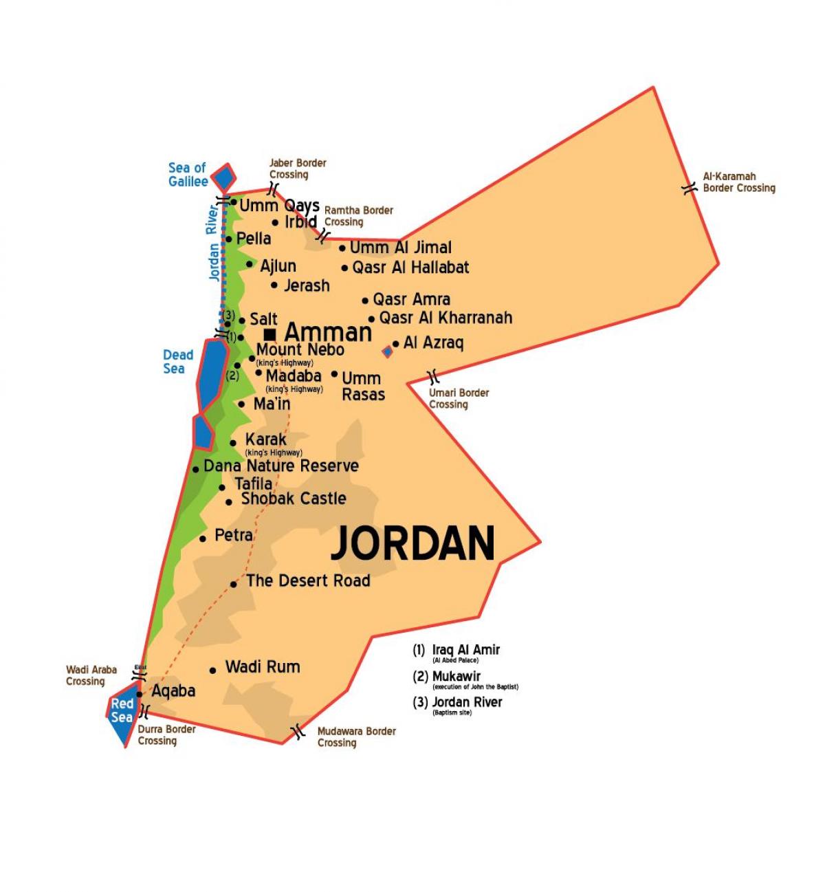 Jordan città la mappa