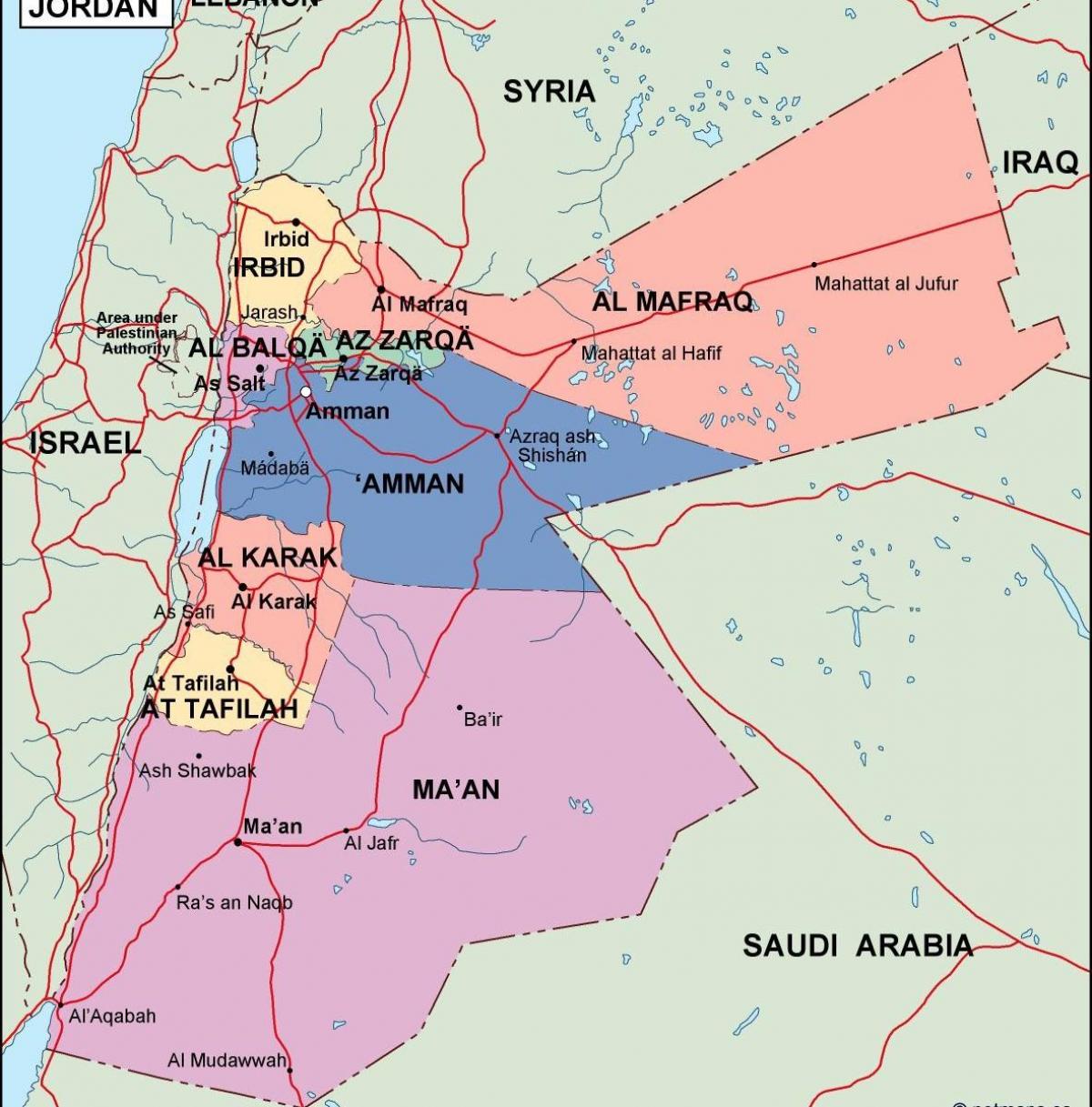 mappa di Giordania politico