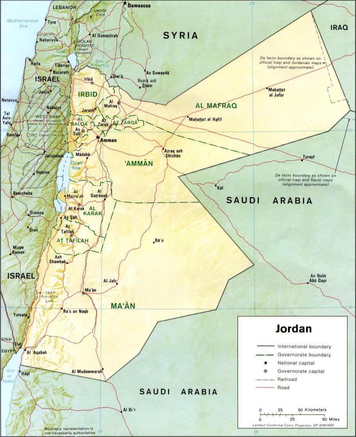 mappa dettagliata di Giordania