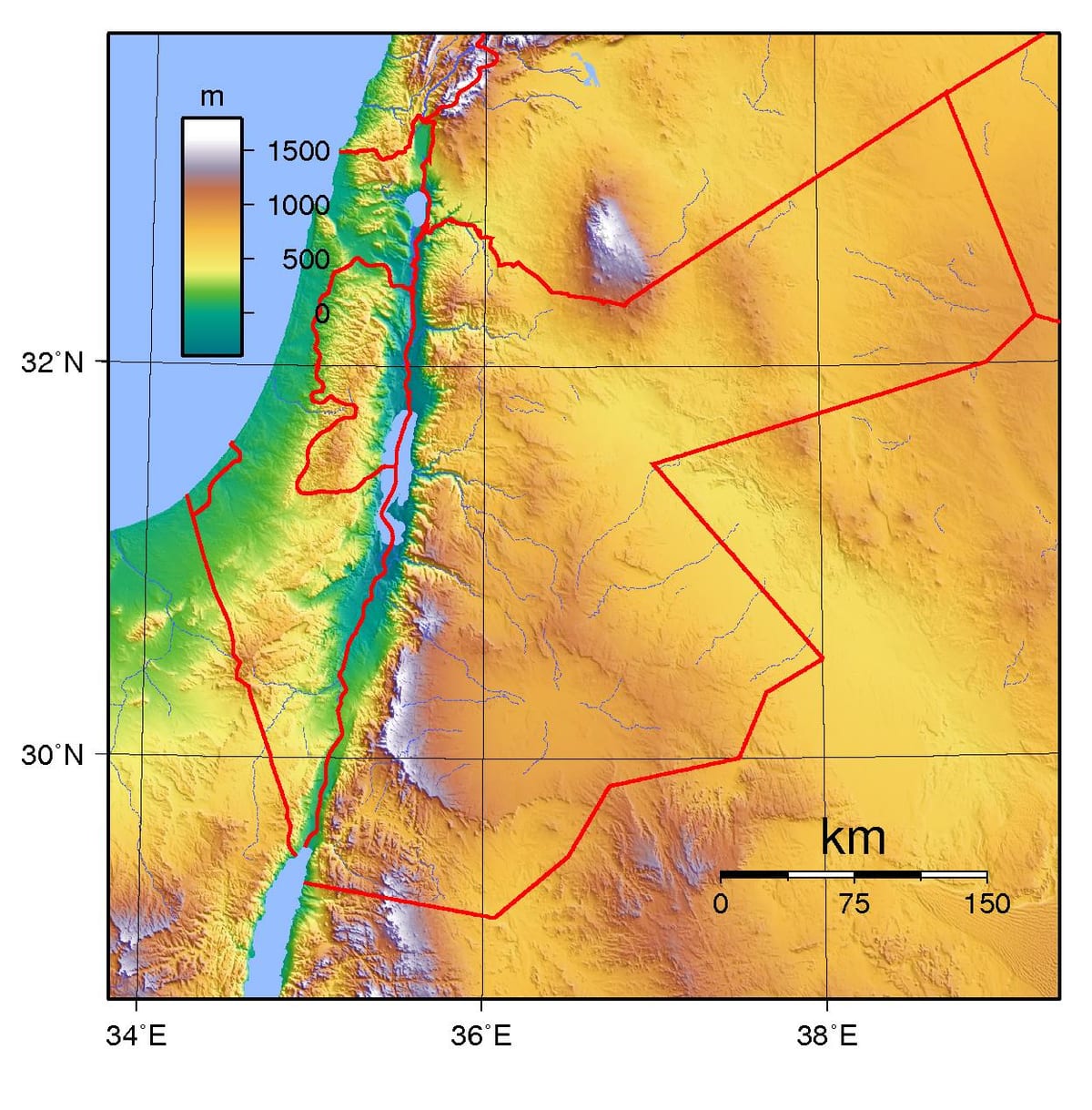 mappa di Giordania elevazione